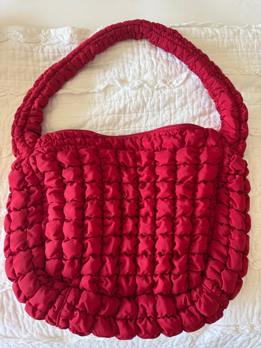 Red Quilted Bubble Shoulder Bag - Women